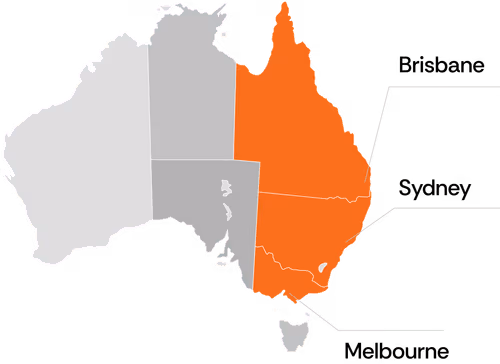 ChargeUP network coverage map for Brisbane, Sydney, and Melbourne